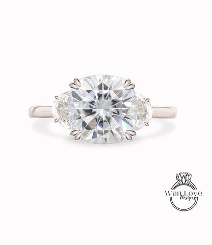 Anello di fidanzamento Moissanite con taglio a cuscino, anello di fidanzamento vintage con celebrità in oro, donna, 3 gemme, anello nuziale, regalo di anniversario