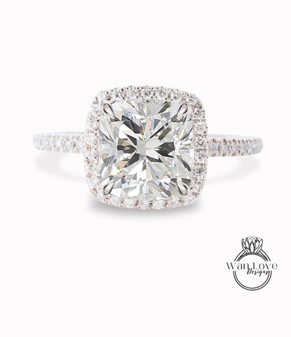 Cushion Halo Diamond engagement ring Certified diamond ring half eternity vintage art deco rose gold ring art deco anniversary promise ring