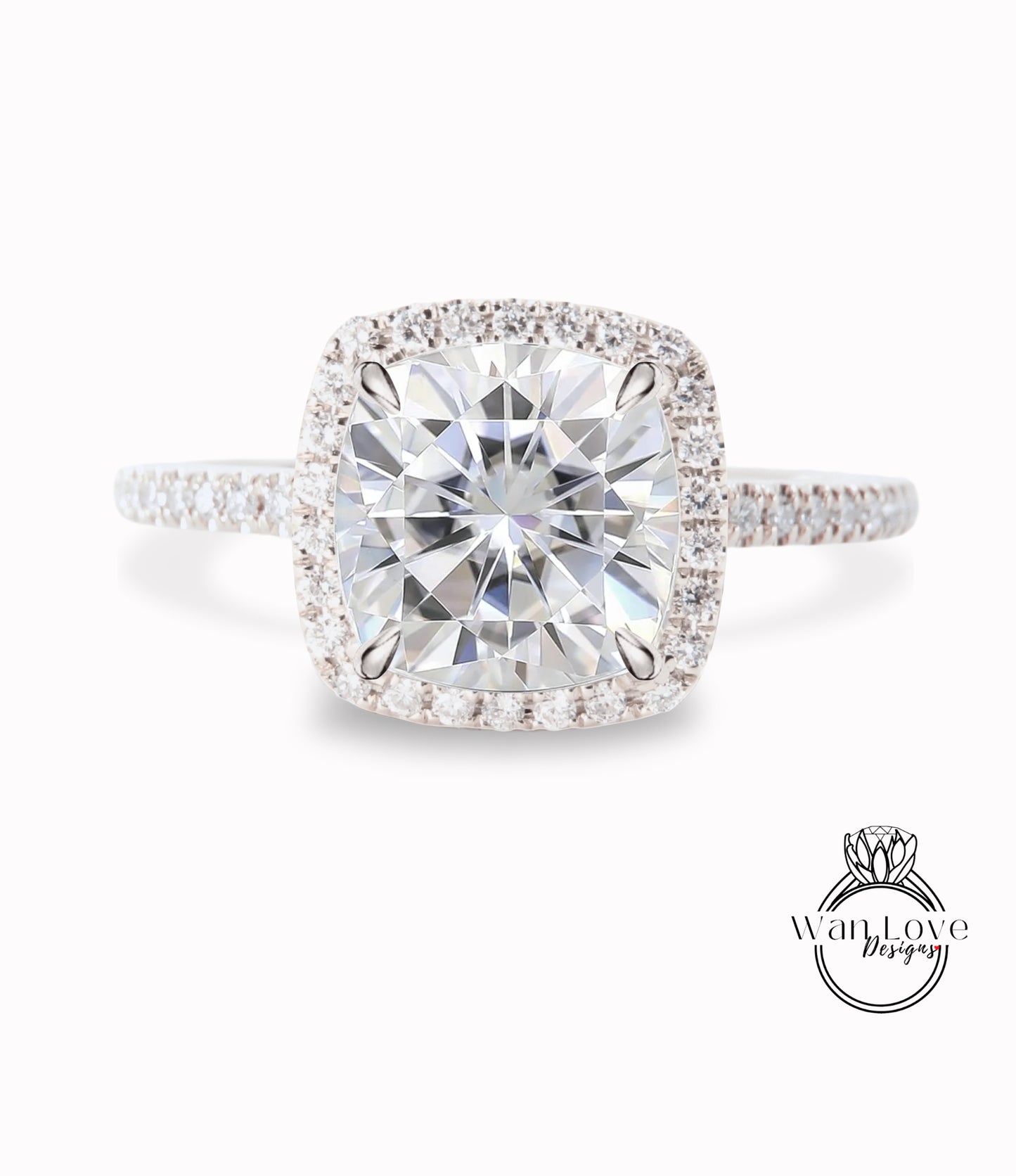 Cuscino Halo con diamante Anello Moissanite con diamante a taglio rotondo Anello di fidanzamento Art Déco in oro rosa con cuscino Anello vintage con promessa di matrimonio