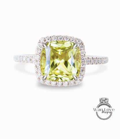 Anello di fidanzamento Halo con zaffiro giallo e diamante rotondo 14k 18k bianco giallo oro rosa-platino-su misura-anniversario di matrimonio