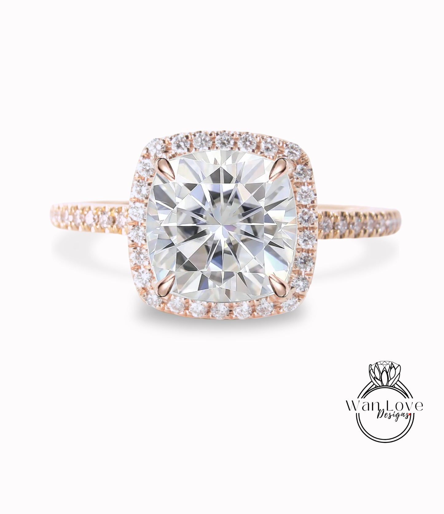 Cuscino Halo con diamante Anello Moissanite con diamante a taglio rotondo Anello di fidanzamento Art Déco in oro rosa con cuscino Anello vintage con promessa di matrimonio