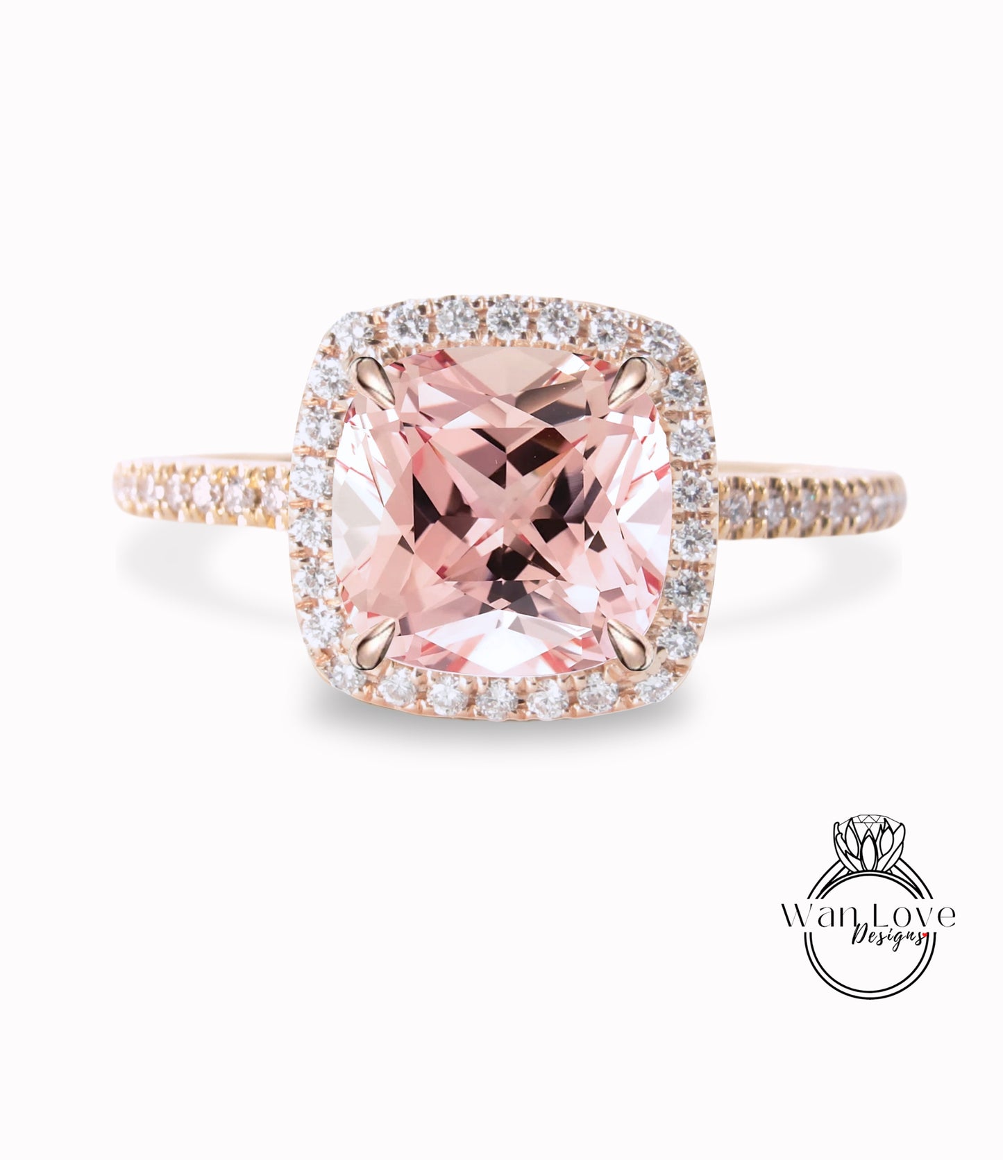 Anello di fidanzamento con zaffiro pesca con taglio a cuscino, anello vintage Art Déco in oro rosa con diamanti, pietra portafortuna, anello di promessa per l'anniversario di matrimonio