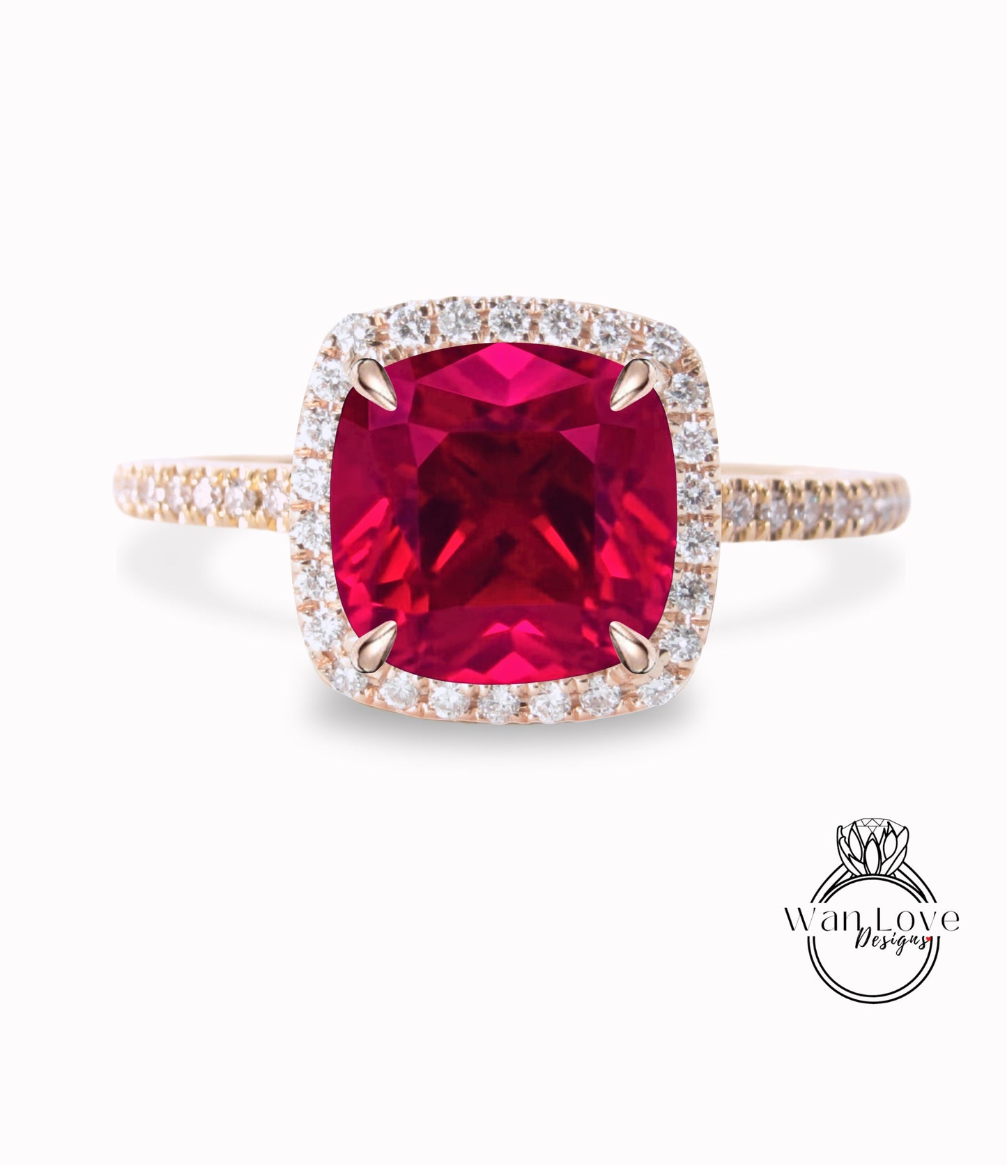 Cushion cut Ruby engagement ring vintage Art deco rose gold diamond halo ring Red Ruby birthstone Bridal wedding Anniversary promise ring