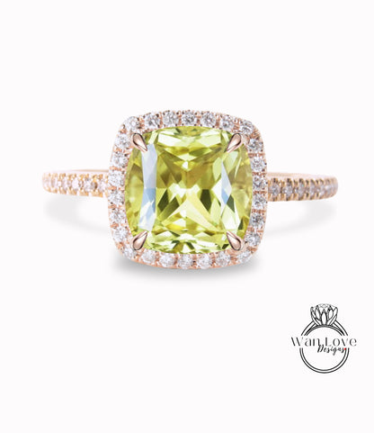 Anello di fidanzamento Halo con zaffiro giallo e diamante rotondo 14k 18k bianco giallo oro rosa-platino-su misura-anniversario di matrimonio