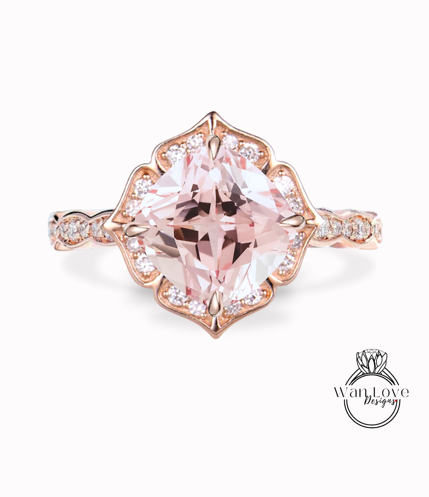 Anello di fidanzamento vintage con zaffiro rosa chiaro, anello con alone di diamanti, antico anello nuziale smerlato in milgrain, promessa di anniversario