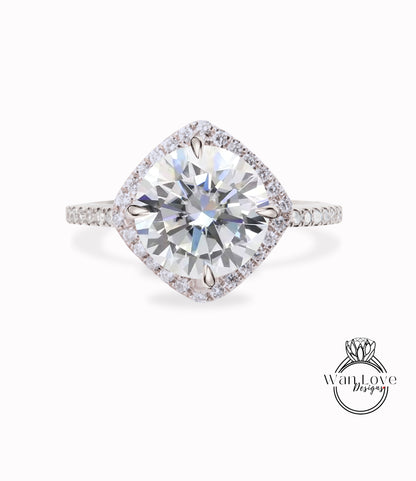 Cushion Halo Kite Set Round shaped Lab Diamond engagement ring Art deco IGI Certified Diamond halo ring prong vintage wedding Bridal promise Anniversary ring