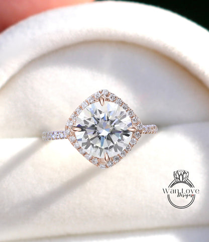 Cushion Halo Kite Set Round shaped Lab Diamond engagement ring Art deco IGI Certified Diamond halo ring prong vintage wedding Bridal promise Anniversary ring