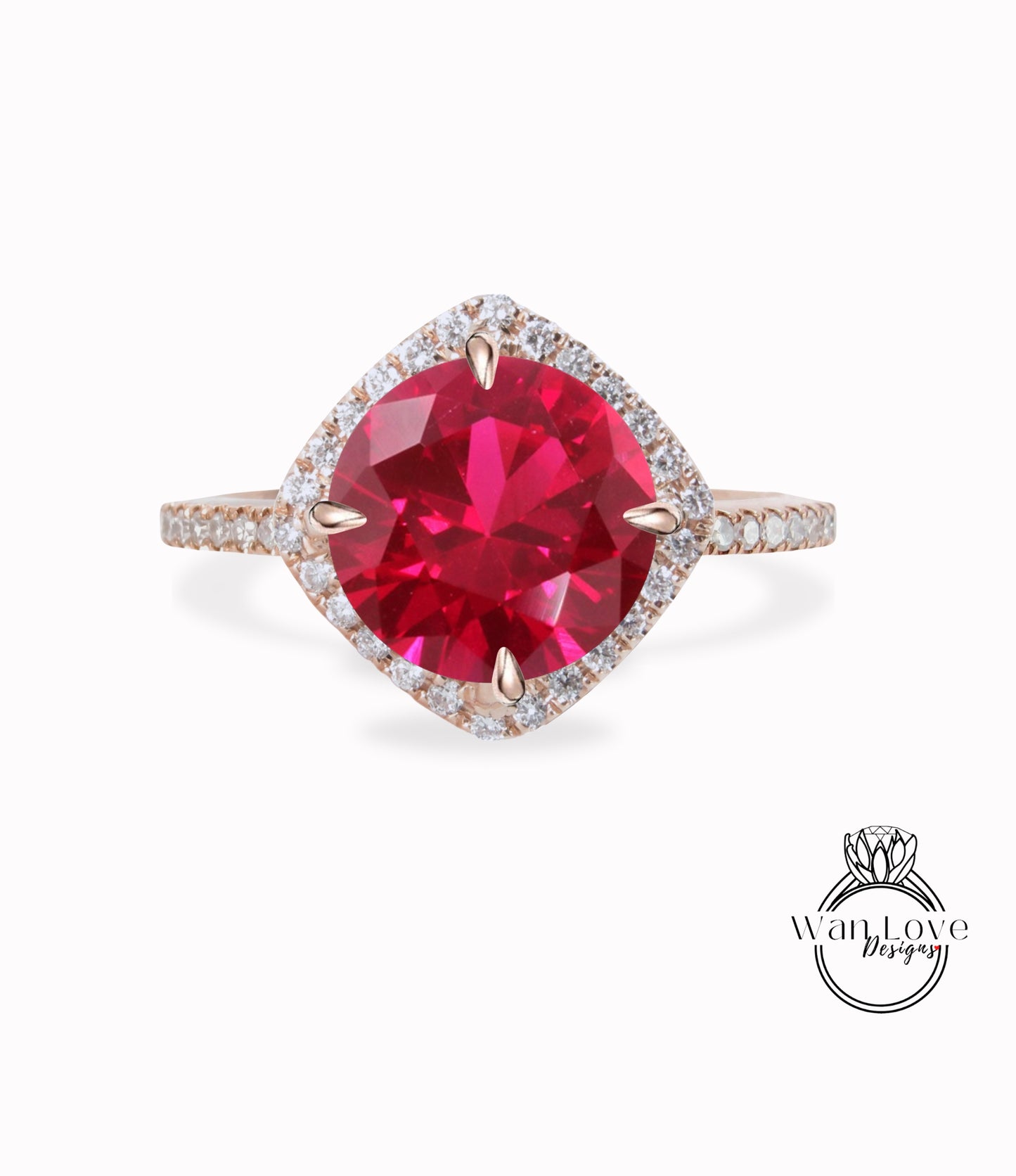 Ruby & Diamond Cushion Halo Engagement Ring-North South Kite Ring-Round Ruby Ring-Cushion Halo Custom-Wedding-Anniversary Gift