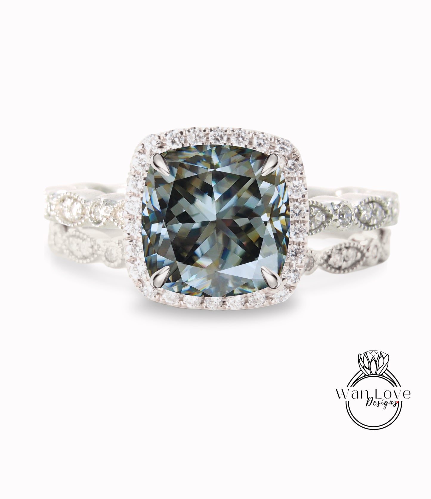 Set da sposa in oro massiccio 14K/Set da sposa con diamanti Moissanite grigio rotondo/Anello anniversario Moissanite/Anello Halo/Anello promessa/Anello in oro rosa