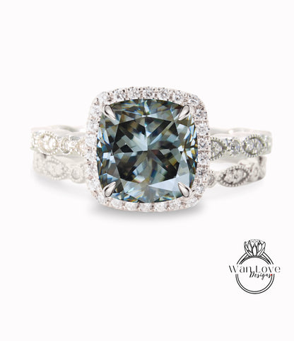 Set da sposa in oro massiccio 14K/Set da sposa con diamanti Moissanite grigio rotondo/Anello anniversario Moissanite/Anello Halo/Anello promessa/Anello in oro rosa