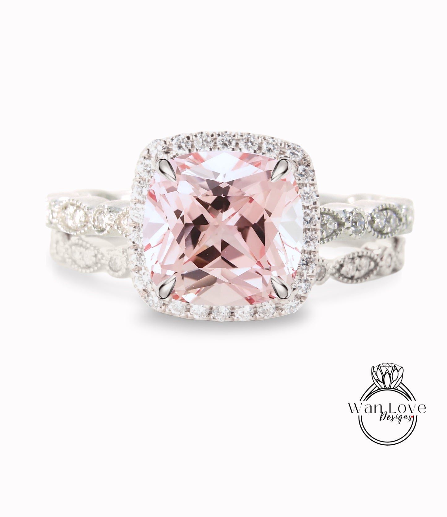 Anello di fidanzamento con zaffiro rosa chiaro in oro rosa Donna unica con aureola di diamanti antichi Matrimonio vintage Milgrain Regalo di anniversario nuziale per lei