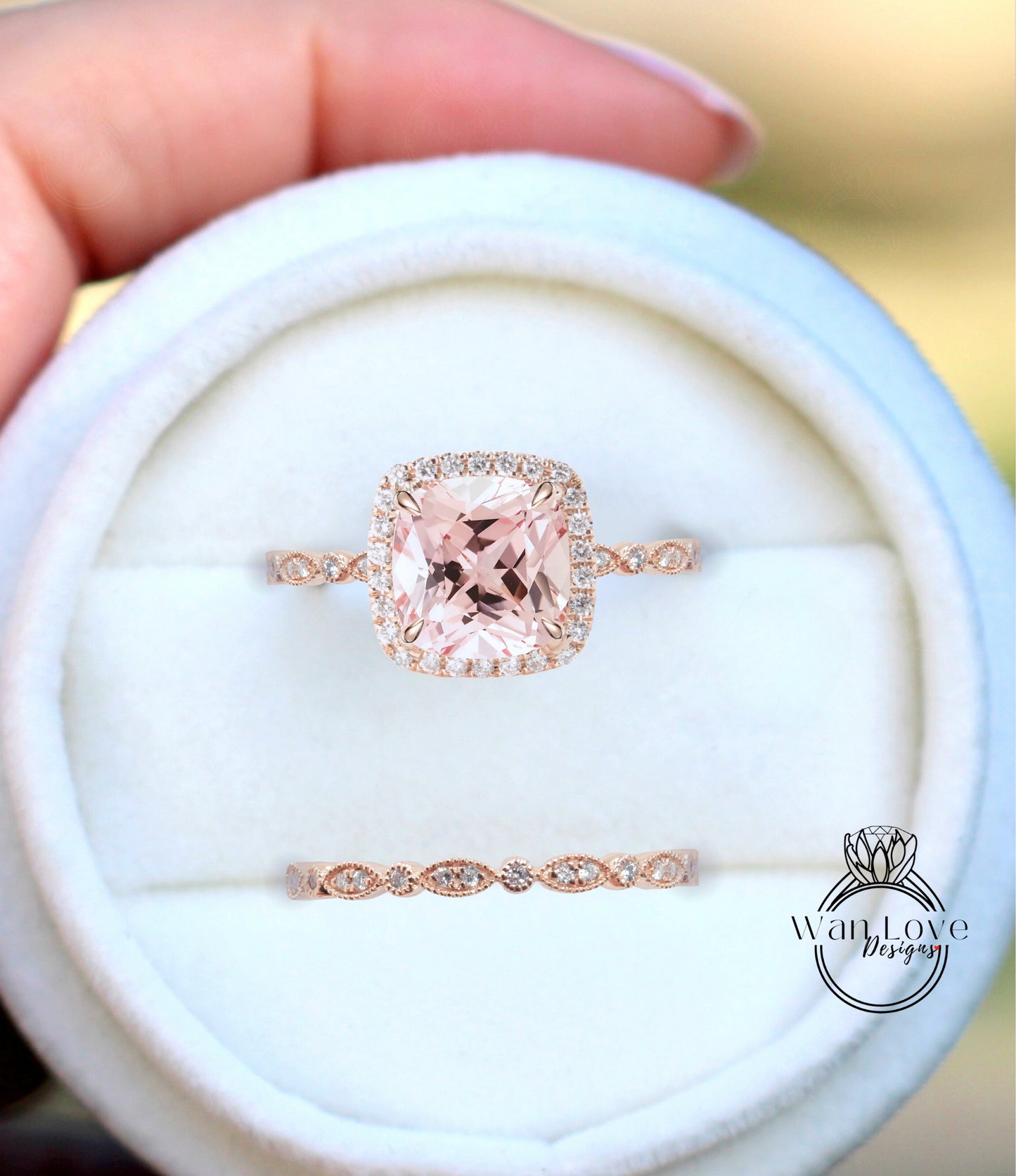 Anello di fidanzamento con zaffiro rosa chiaro in oro rosa Donna unica con aureola di diamanti antichi Matrimonio vintage Milgrain Regalo di anniversario nuziale per lei