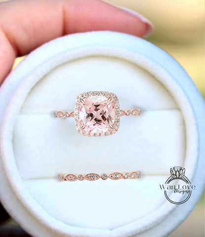 Anello di fidanzamento con zaffiro rosa chiaro in oro rosa Donna unica con aureola di diamanti antichi Matrimonio vintage Milgrain Regalo di anniversario nuziale per lei