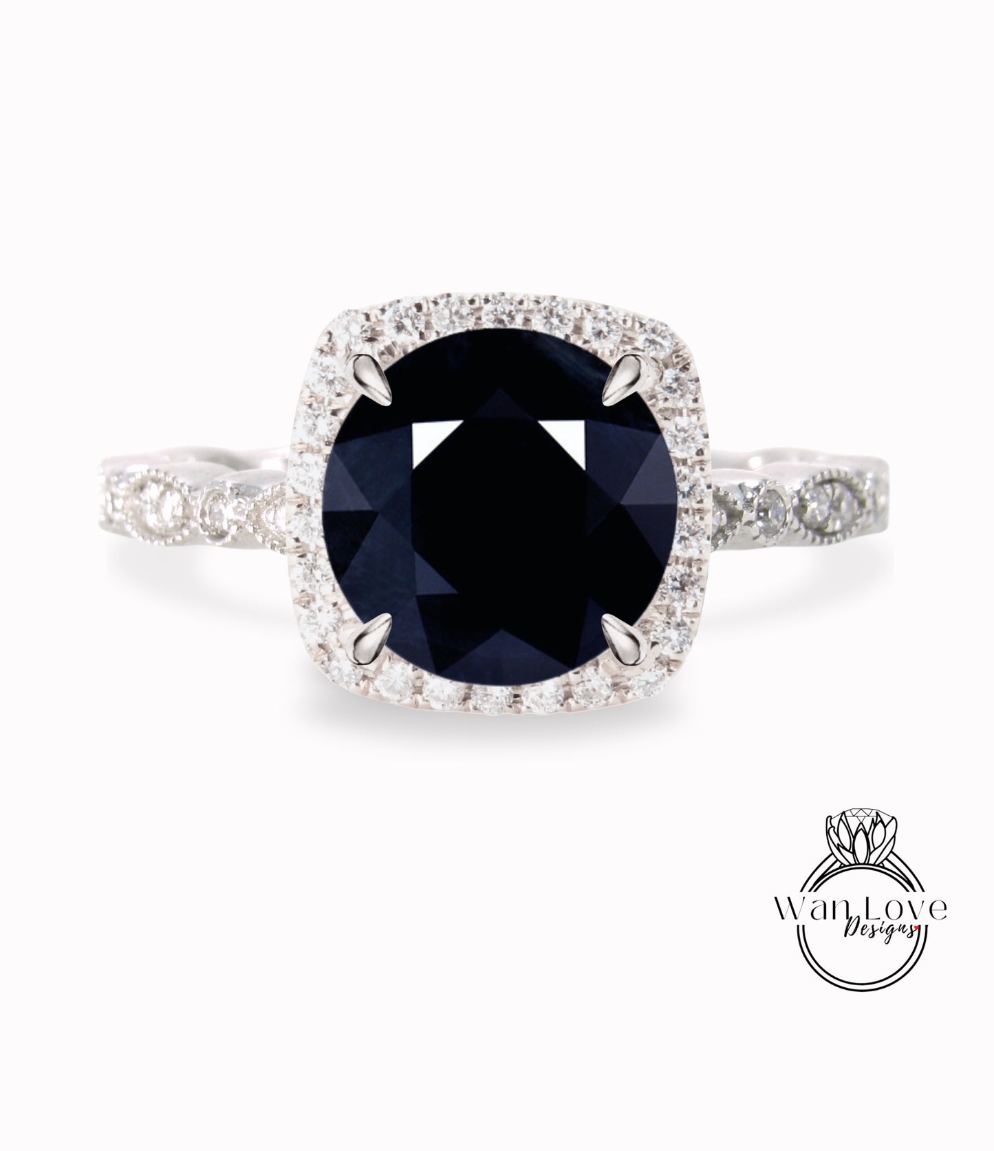 Anello di fidanzamento rotondo con zaffiro blu scuro naturale e diamanti, Halo, 1,5 ct, 7 mm, oro rosa giallo bianco 14 kt 18 kt, platino, matrimonio personalizzato