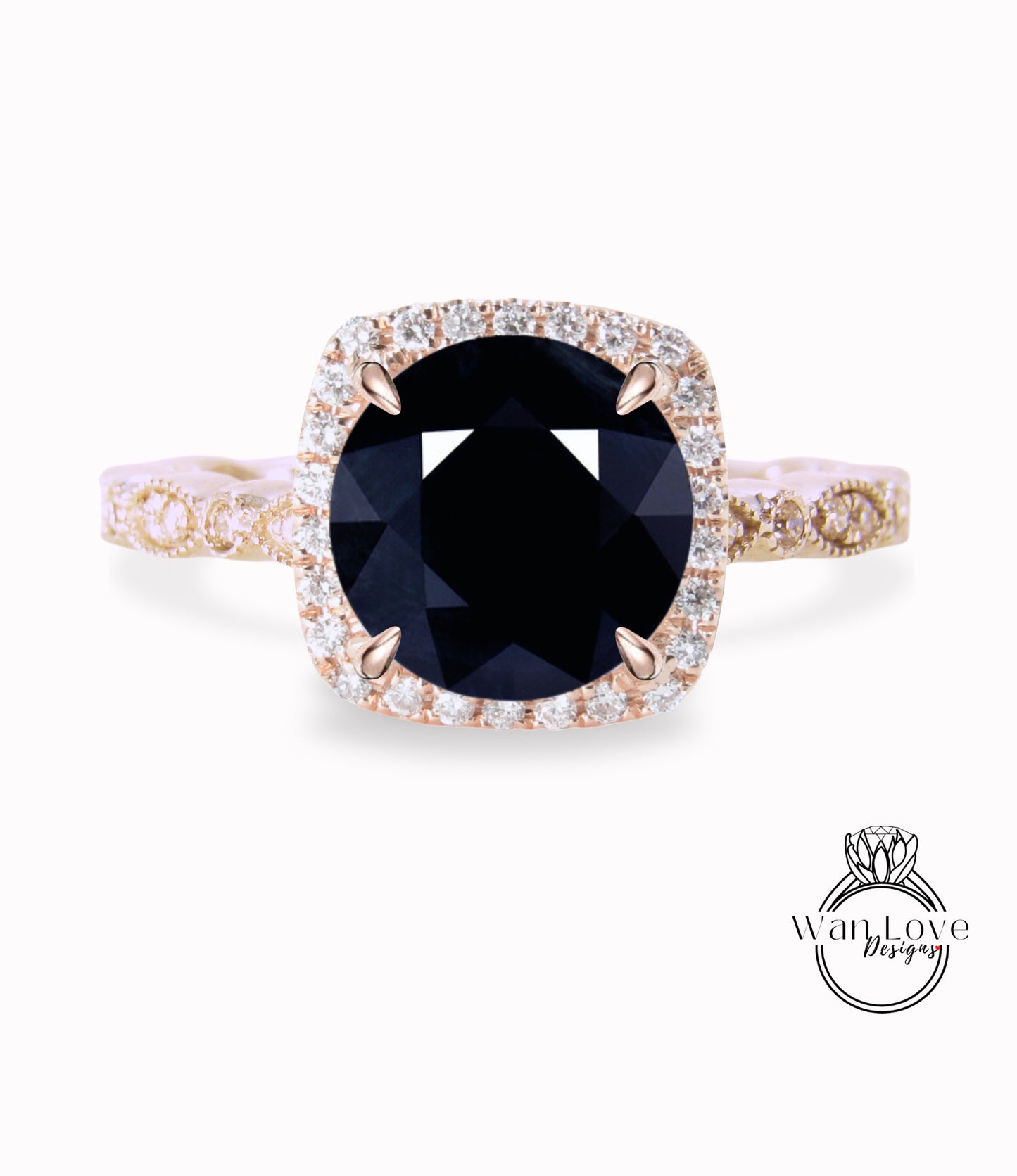 Anello di fidanzamento rotondo con zaffiro blu scuro naturale e diamanti, Halo, 1,5 ct, 7 mm, oro rosa giallo bianco 14 kt 18 kt, platino, matrimonio personalizzato