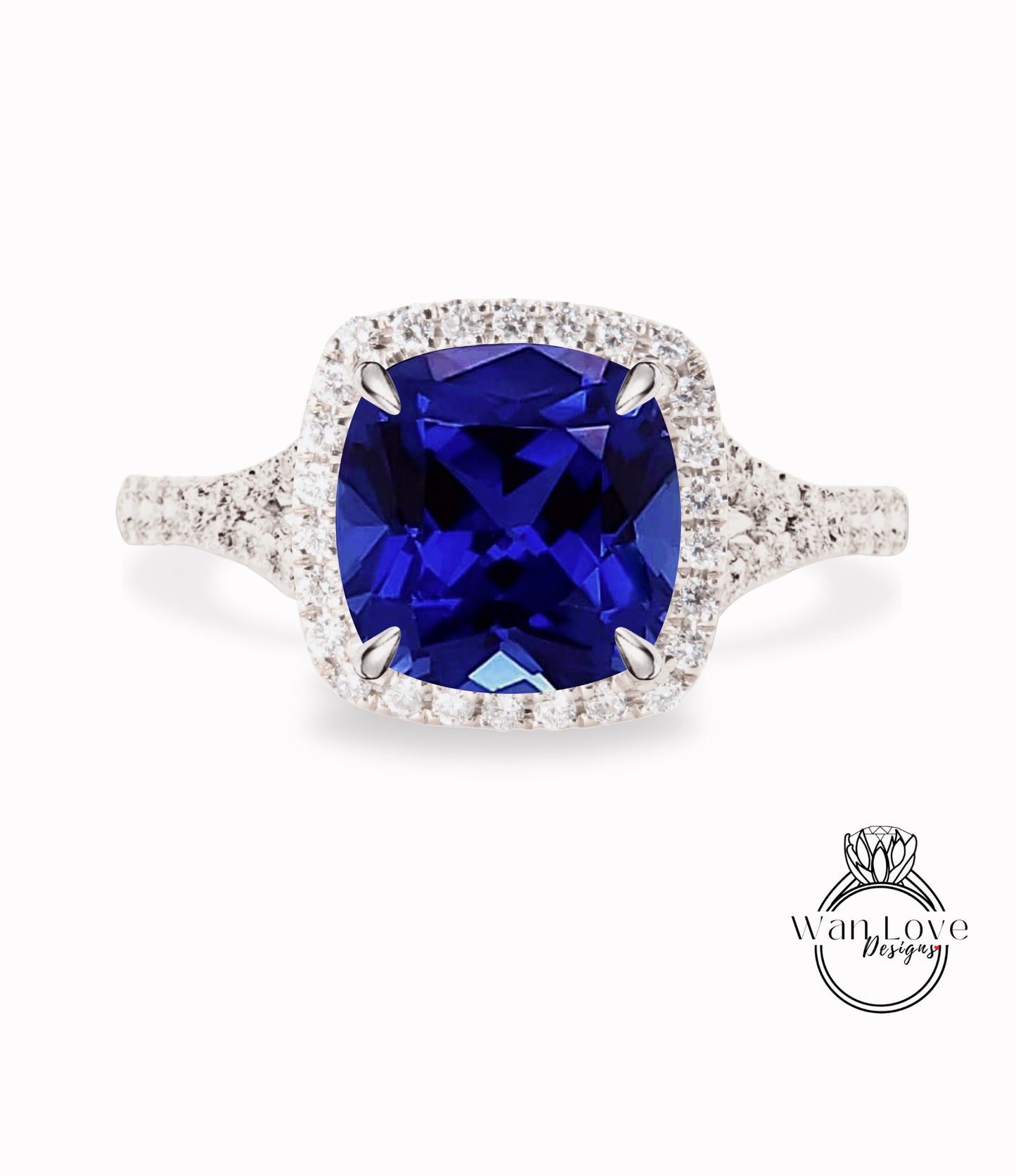 Anello di fidanzamento con zaffiro bianco, anello con alone di diamanti, cuscino in oro rosa, con diamante moissanite, anello con gambo diviso, anello art deco, anello anniversario, regalo