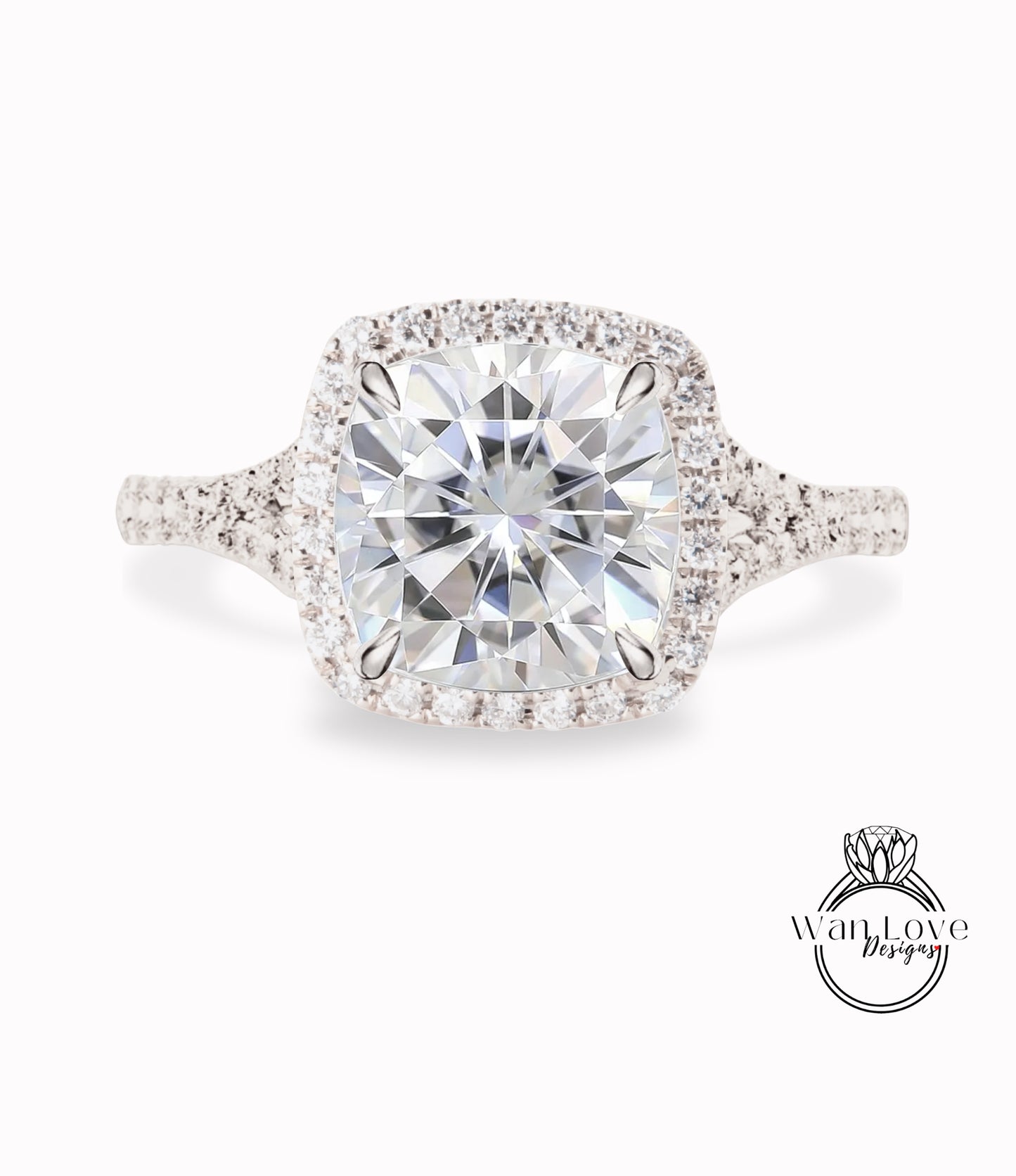 Anello di fidanzamento moissanite anello con diamante alone anello con punta cuscino taglio moissanite diamante anello con gambo diviso anello art deco anello anniversario regalo