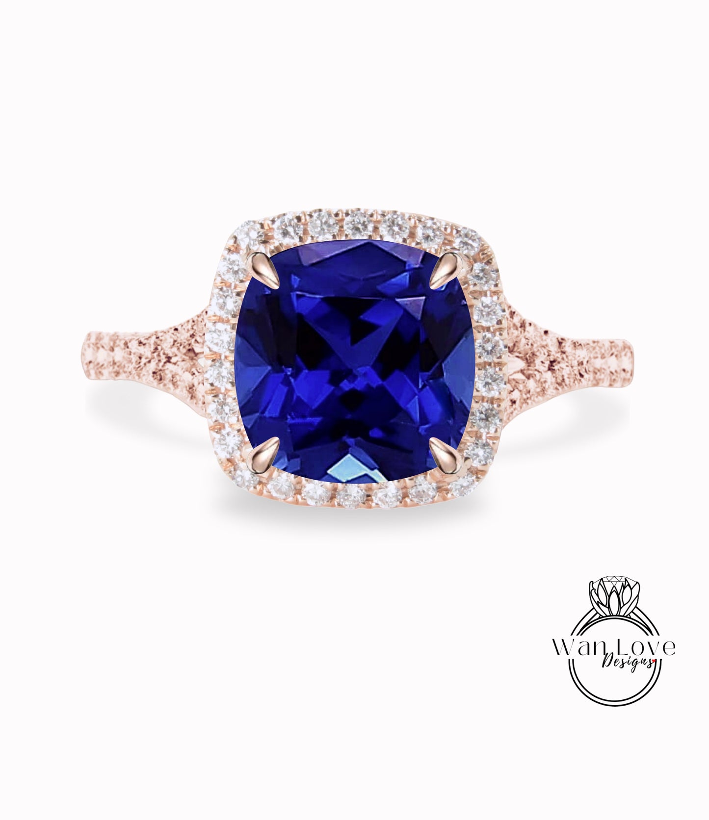 Anello di fidanzamento con zaffiro bianco, anello con alone di diamanti, cuscino in oro rosa, con diamante moissanite, anello con gambo diviso, anello art deco, anello anniversario, regalo