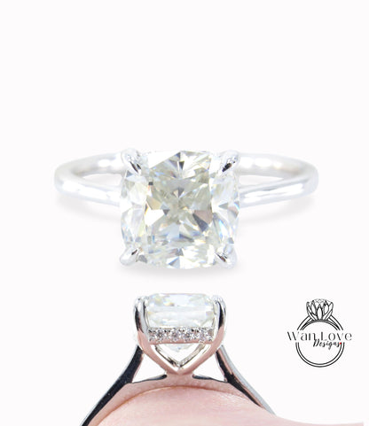 Anello di fidanzamento Moissanite in stile art deco da 2,5 ct, anello vintage in oro bianco, unico alone laterale, minimalista, delicato, anello da sposa, anello di promessa, il suo