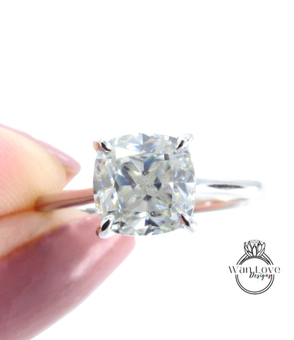 Anello di fidanzamento Moissanite in stile art deco da 2,5 ct, anello vintage in oro bianco, unico alone laterale, minimalista, delicato, anello da sposa, anello di promessa, il suo