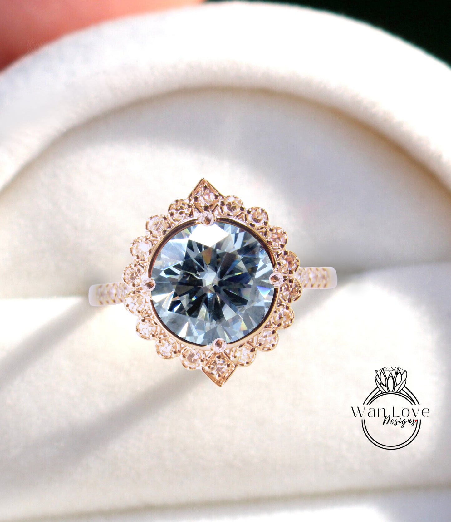 Anello di fidanzamento con diamanti Moissanite geometrico Halo grigio Anello di fidanzamento rotondo Anello Milgrain vintage antico alone moissanite anello nuziale regalo