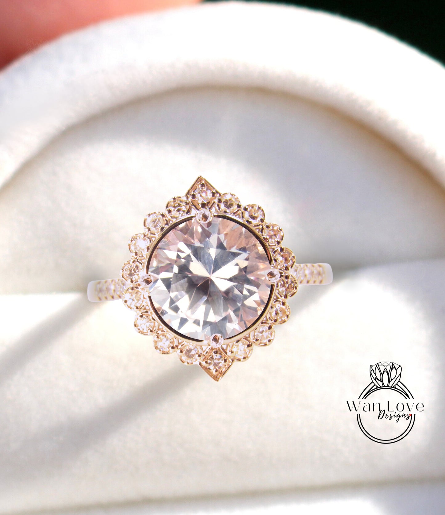 Anello di fidanzamento rotondo con zaffiro e diamanti geometrici Halo, personalizzato, 14k 18k bianco giallo oro rosa-matrimonio in platino, regalo di anniversario