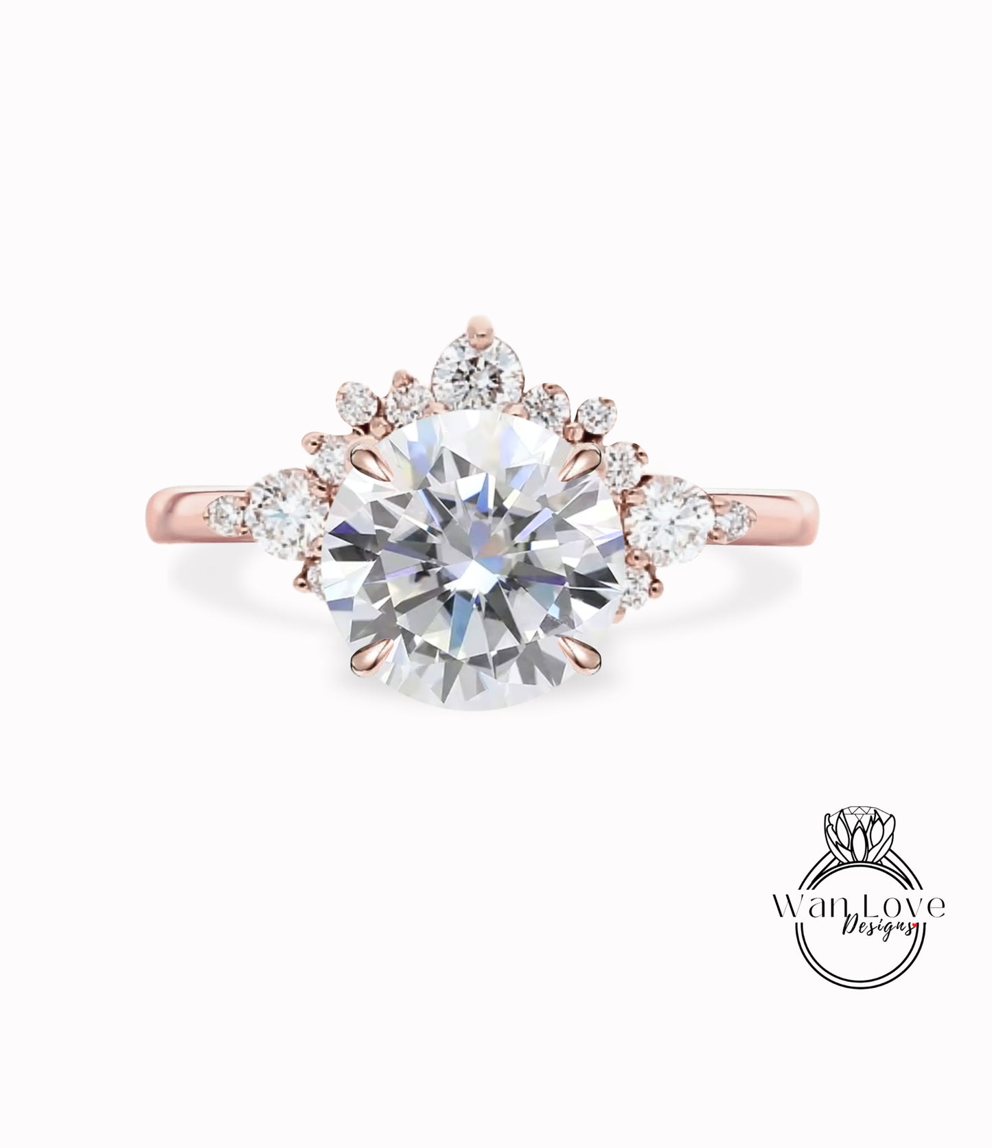 Moissanite Cluster Half Halo engagement ring Diamonds Unique cluster round cut White Rose Gold Ring woman Promise Anniversary Gift