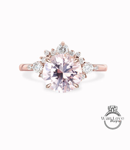 Light Pink Sapphire Cluster Half Halo engagement ring Diamonds Unique cluster White Rose Gold Ring woman Promise Anniversary Gift