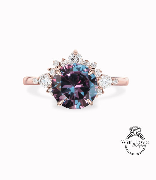 Anello di fidanzamento Half Halo con zaffiri e zaffiri viola alessandrite Diamanti Cluster unico Anello in oro rosa bianco Promessa regalo per anniversario da donna