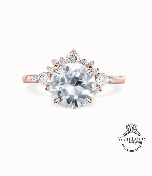 Anello di fidanzamento Half Halo con zaffiri e zaffiri viola alessandrite Diamanti Cluster unico Anello in oro rosa bianco Promessa regalo per anniversario da donna