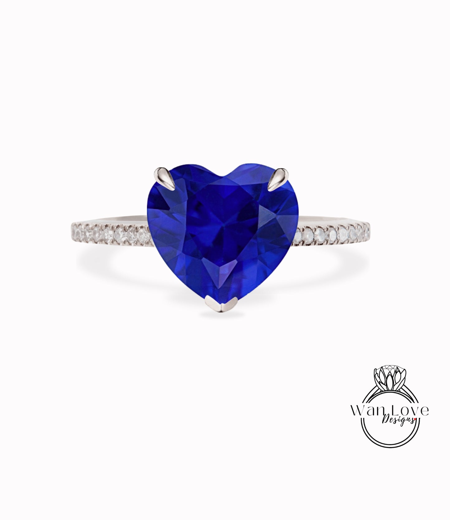 Heart cut Blue Sapphire Ring Heart Shaped Celebrity Engagement Ring 14k white Gold Ring Women Anniversary Gift Ring Bridal Gift Ring