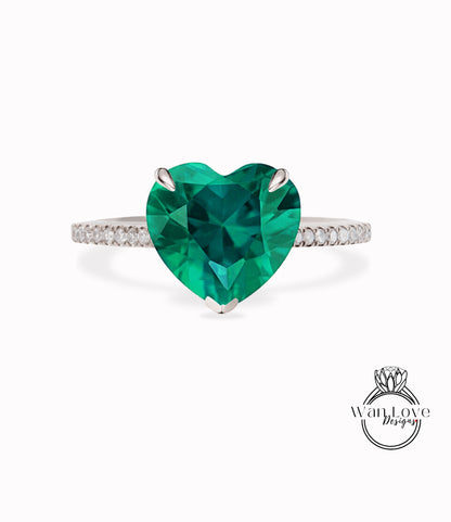 Heart cut Emerald Ring Heart Shaped Celebrity Engagement Ring 14k white Gold Ring Women Anniversary Gift Ring Bridal Gift Ring Promise ring