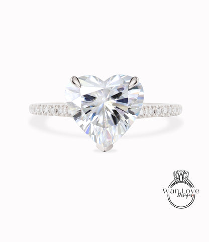 Heart cut Moissanite Ring/ Heart Shaped Celebrity Engagement Ring 14k white Gold Ring For Women/ Anniversary Gift Ring/ Valentines Gift Ring