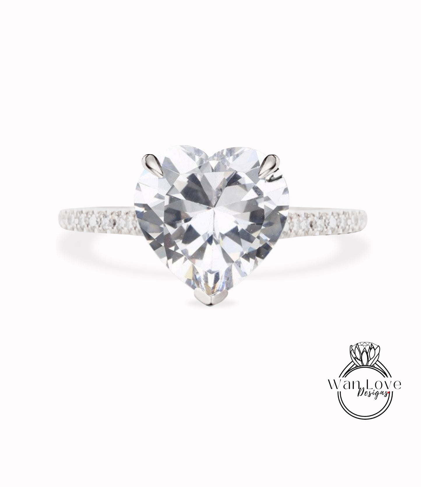 Heart cut White Sapphire Ring Heart Shaped Celebrity Engagement Ring 14k white Gold Ring Women Anniversary Gift Ring Bridal Gift Ring