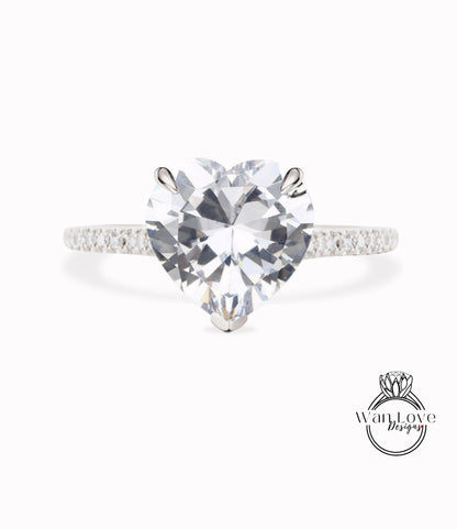 Heart cut White Sapphire Ring Heart Shaped Celebrity Engagement Ring 14k white Gold Ring Women Anniversary Gift Ring Bridal Gift Ring