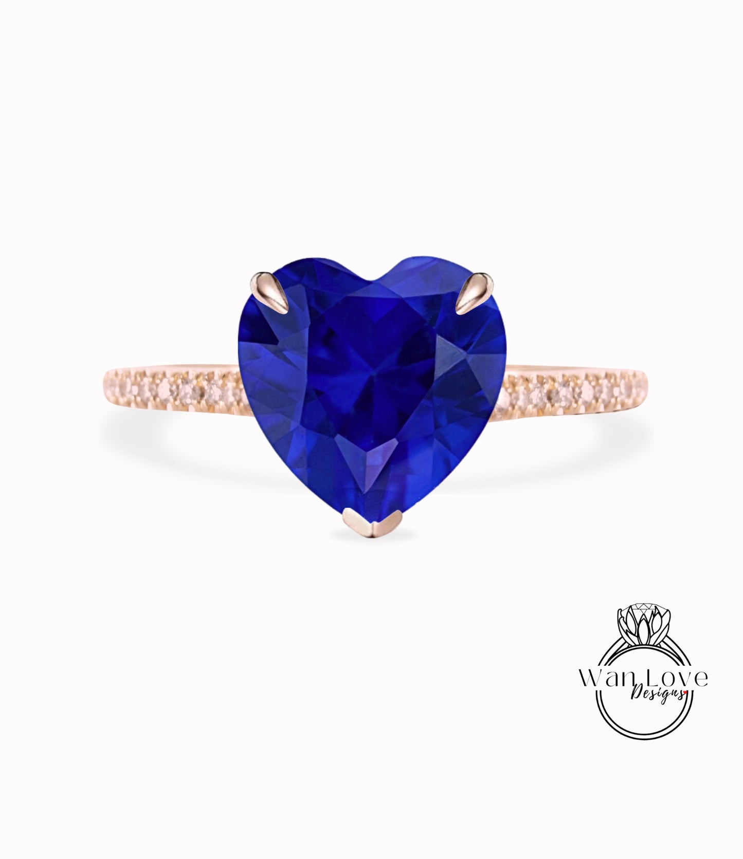 Heart cut Blue Sapphire Ring Heart Shaped Celebrity Engagement Ring 14k white Gold Ring Women Anniversary Gift Ring Bridal Gift Ring