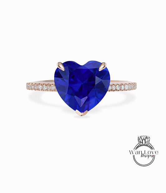 Anello con zaffiro blu tagliato a cuore Anello di fidanzamento con celebrità a forma di cuore Anello in oro bianco 14k Anello regalo per anniversario da donna Anello regalo nuziale