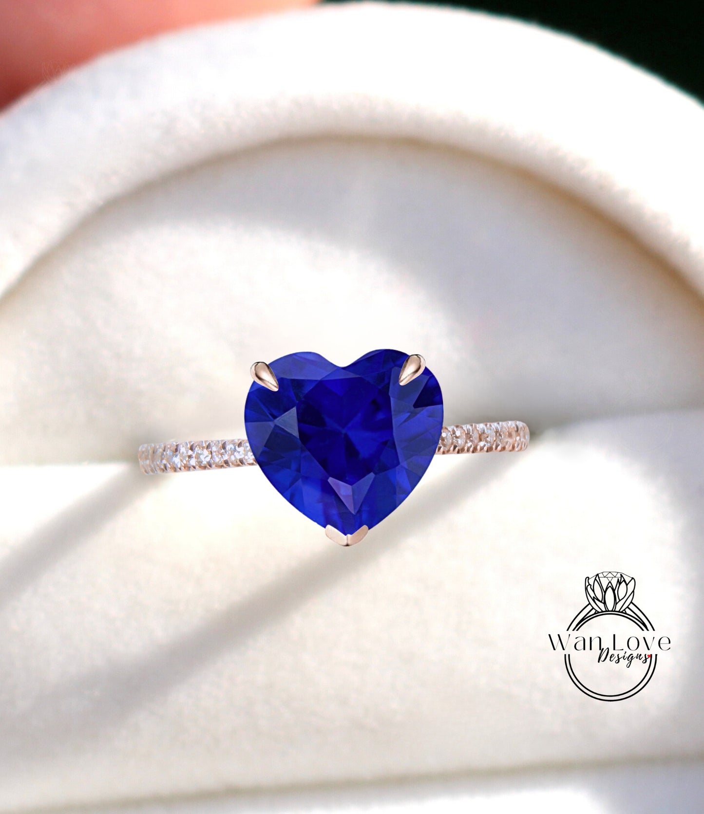 Heart cut Blue Sapphire Ring Heart Shaped Celebrity Engagement Ring 14k white Gold Ring Women Anniversary Gift Ring Bridal Gift Ring
