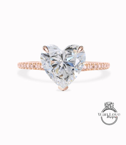 Diamond Heart cu Ring Heart Shaped Celebrity Engagement Ring half eternity 14K/18K white rose gold ring anniversary gift
