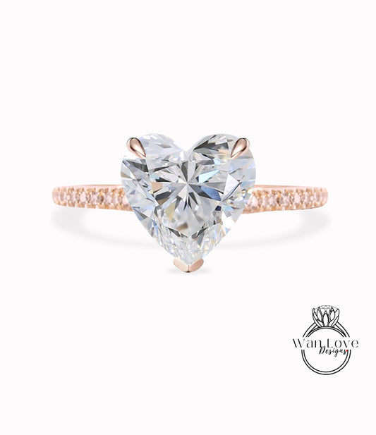 Diamond Heart cu Ring Heart Shaped Celebrity Engagement Ring half eternity 14K/18K white rose gold ring anniversary gift
