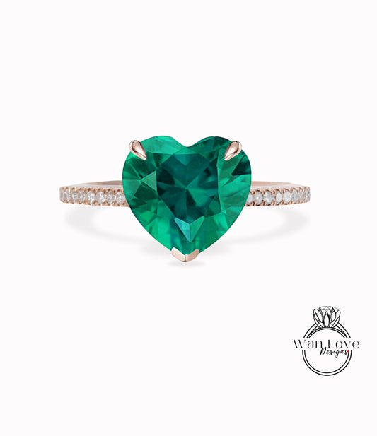 Heart cut Emerald Ring Heart Shaped Celebrity Engagement Ring 14k white Gold Ring Women Anniversary Gift Ring Bridal Gift Ring Promise ring