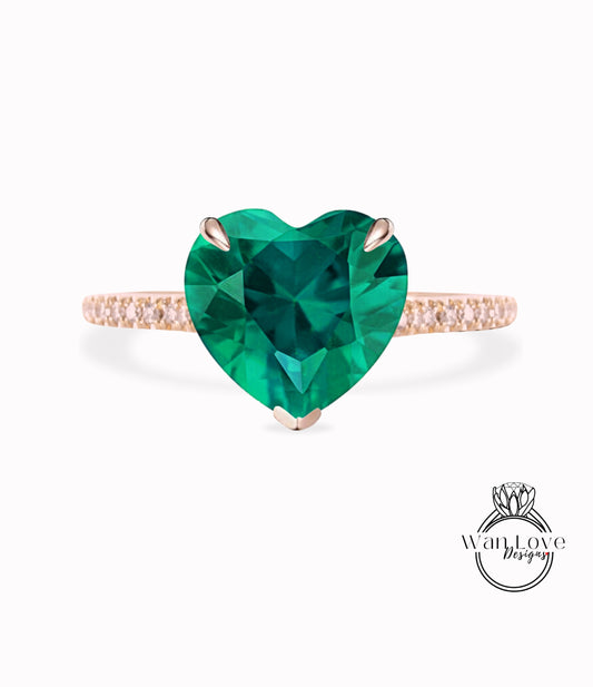 Heart cut Emerald Ring Heart Shaped Celebrity Engagement Ring 14k white Gold Ring Women Anniversary Gift Ring Bridal Gift Ring Promise ring