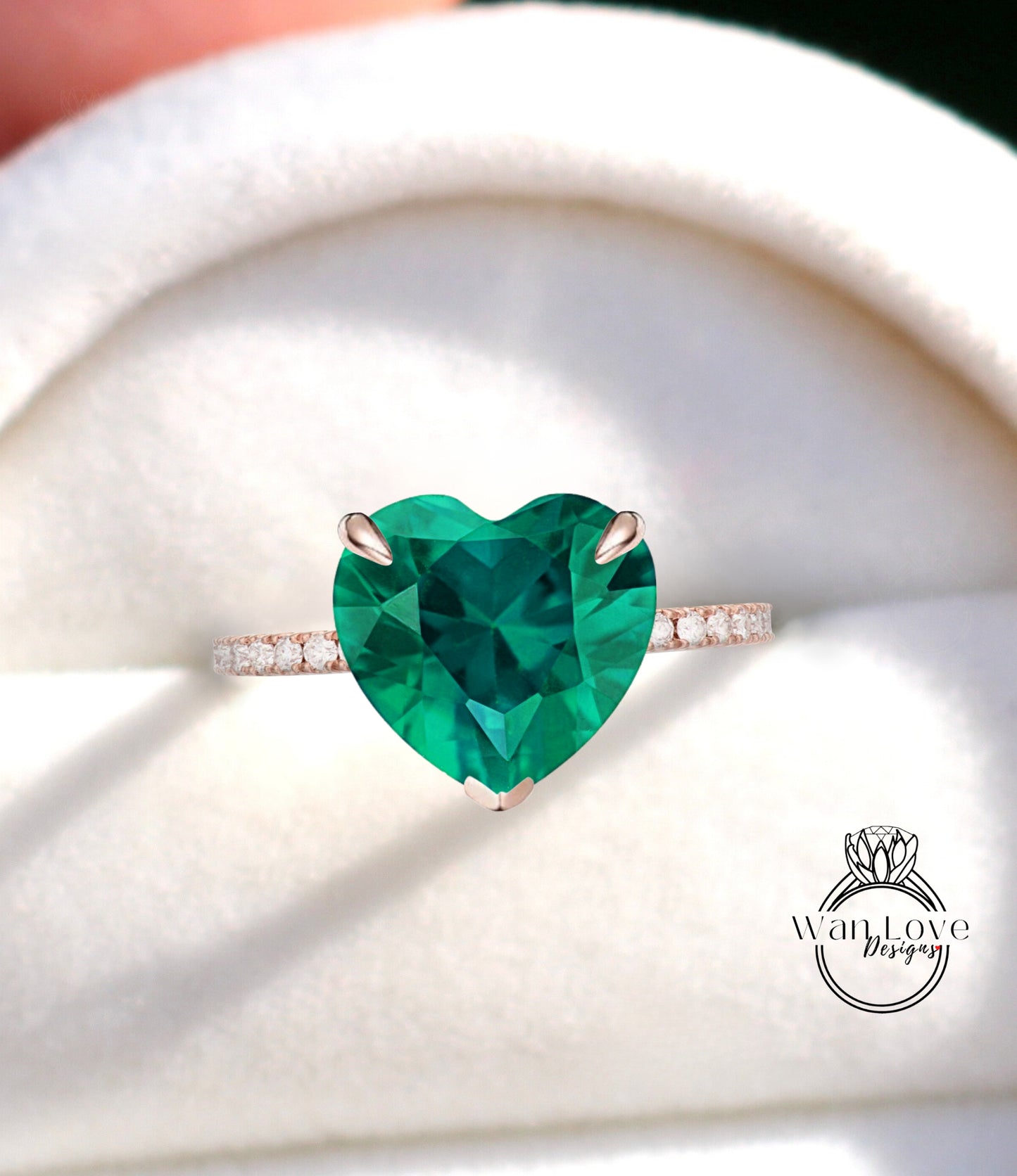 Heart cut Emerald Ring Heart Shaped Celebrity Engagement Ring 14k white Gold Ring Women Anniversary Gift Ring Bridal Gift Ring Promise ring