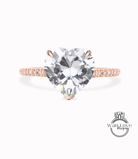 Heart cut White Sapphire Ring Heart Shaped Celebrity Engagement Ring 14k white Gold Ring Women Anniversary Gift Ring Bridal Gift Ring