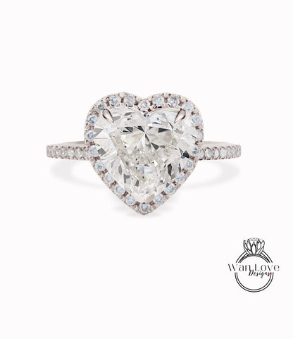 Heart Diamond Halo engagement ring unique diamond halo ring half eternity vintage art deco 14K/18K white gold ring anniversary promise ring