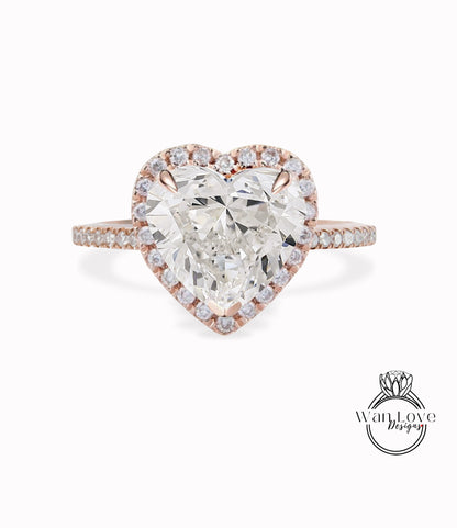 Heart Diamond Halo engagement ring unique diamond halo ring half eternity vintage art deco 14K/18K white gold ring anniversary promise ring