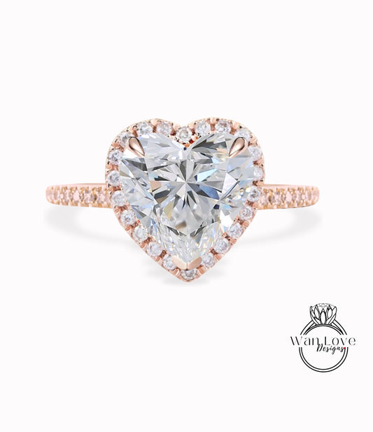 Heart Diamond Halo engagement ring unique diamond halo ring half eternity vintage art deco 14K/18K white gold ring anniversary promise ring