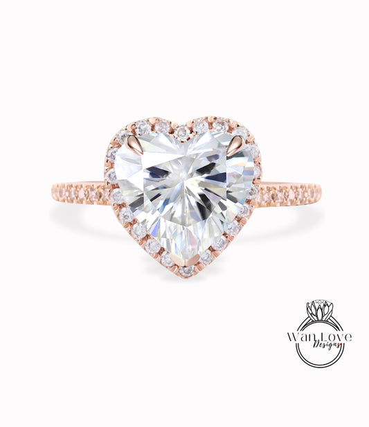 Heart cut Moissanite engagement ring vintage Gold for women antique heart shaped Diamond Halo Moissanite ring Bridal Anniversary gift