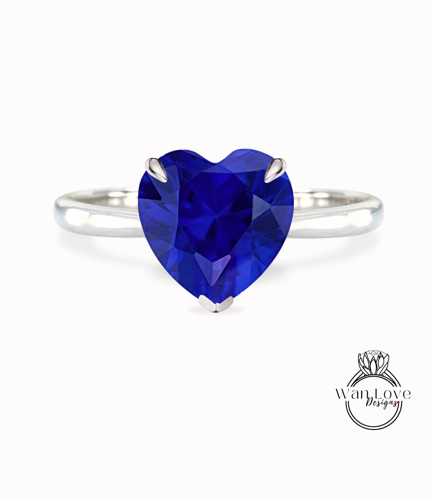 Heart cut Blue Sapphire Engagement ring vintage white gold solitaire engagement ring woman unique alternative ring Bridal Anniversary gift