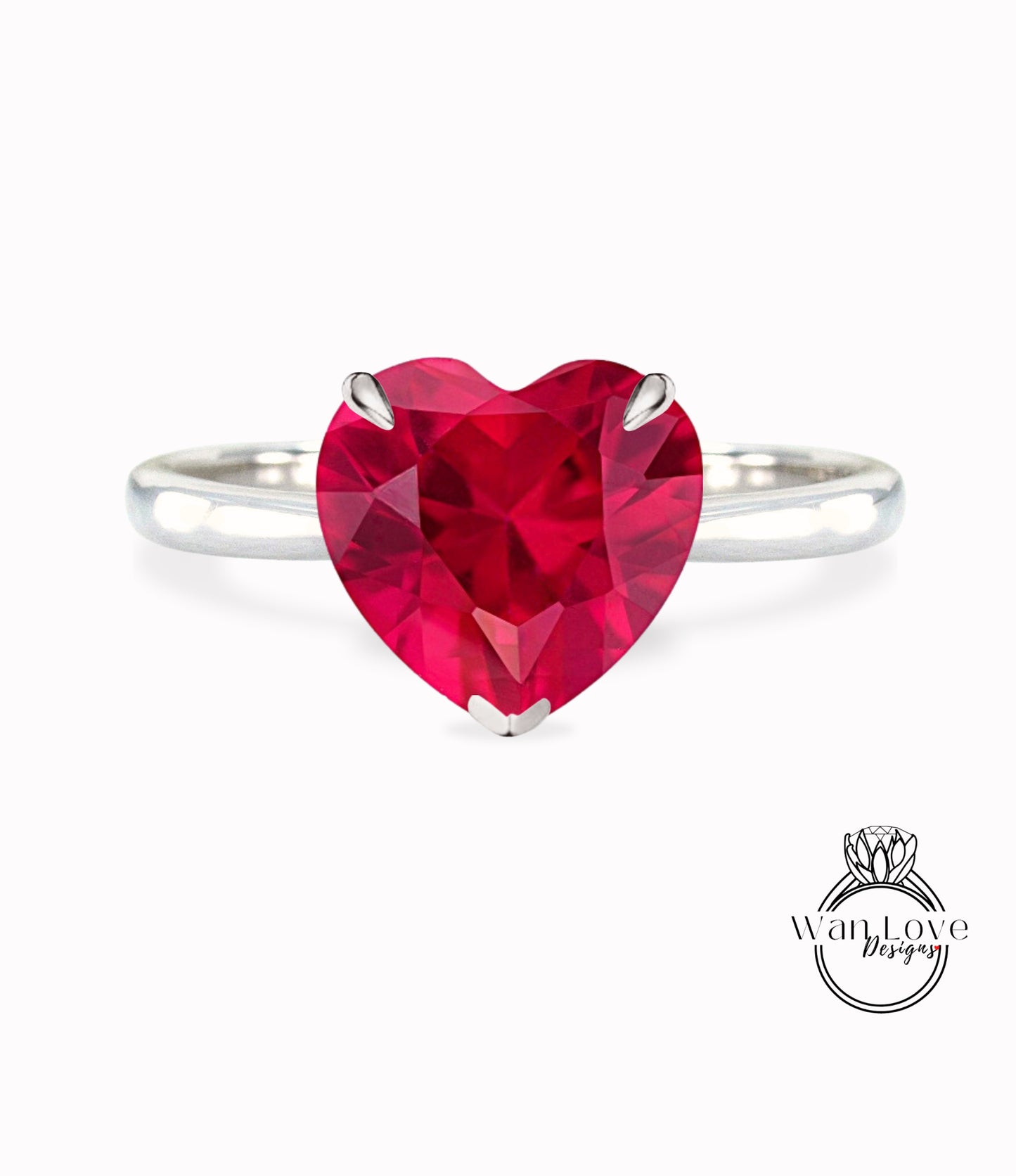 Heart cut Ruby Engagement ring vintage white gold solitaire engagement ring woman unique alternative ring Bridal Anniversary gift